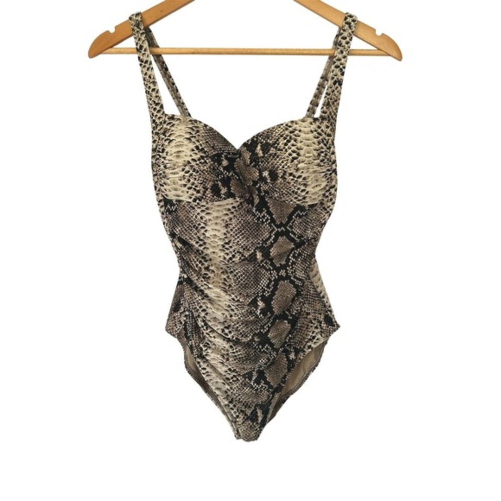 Bond-Eye Australia Snake Print Ruched D/DD One Piece Swimsuit 4 Resort Swim Glam